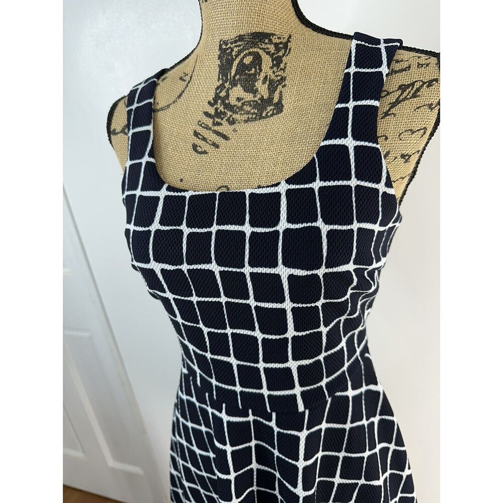 41 Hawthorn Navy Window Pane Plaid Waffle A-Line Sleeveless Dress Stretchy Sz Sm - Picture 2 of 6